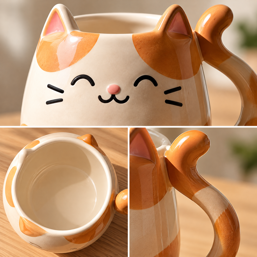 Smiling Calico Cat Ceramic Mug — view 2