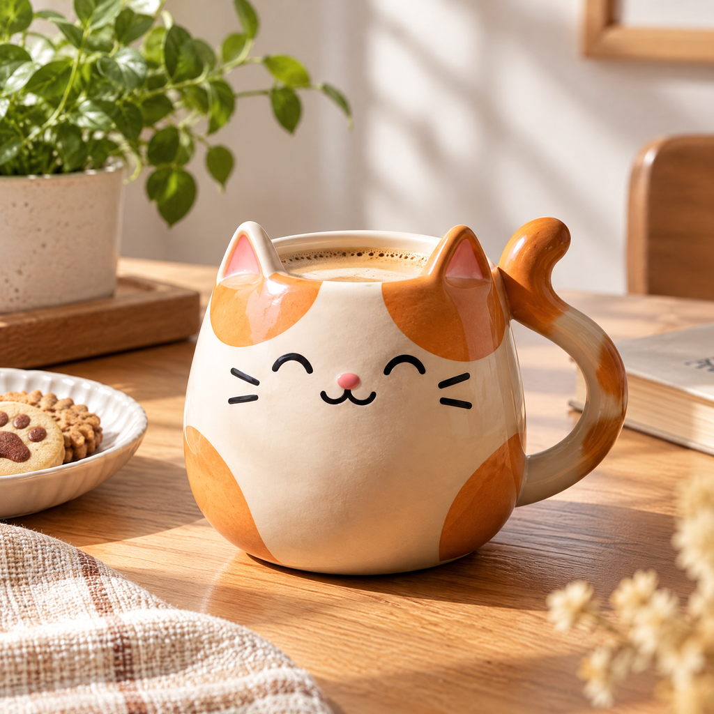 Smiling Calico Cat Ceramic Mug — view 3