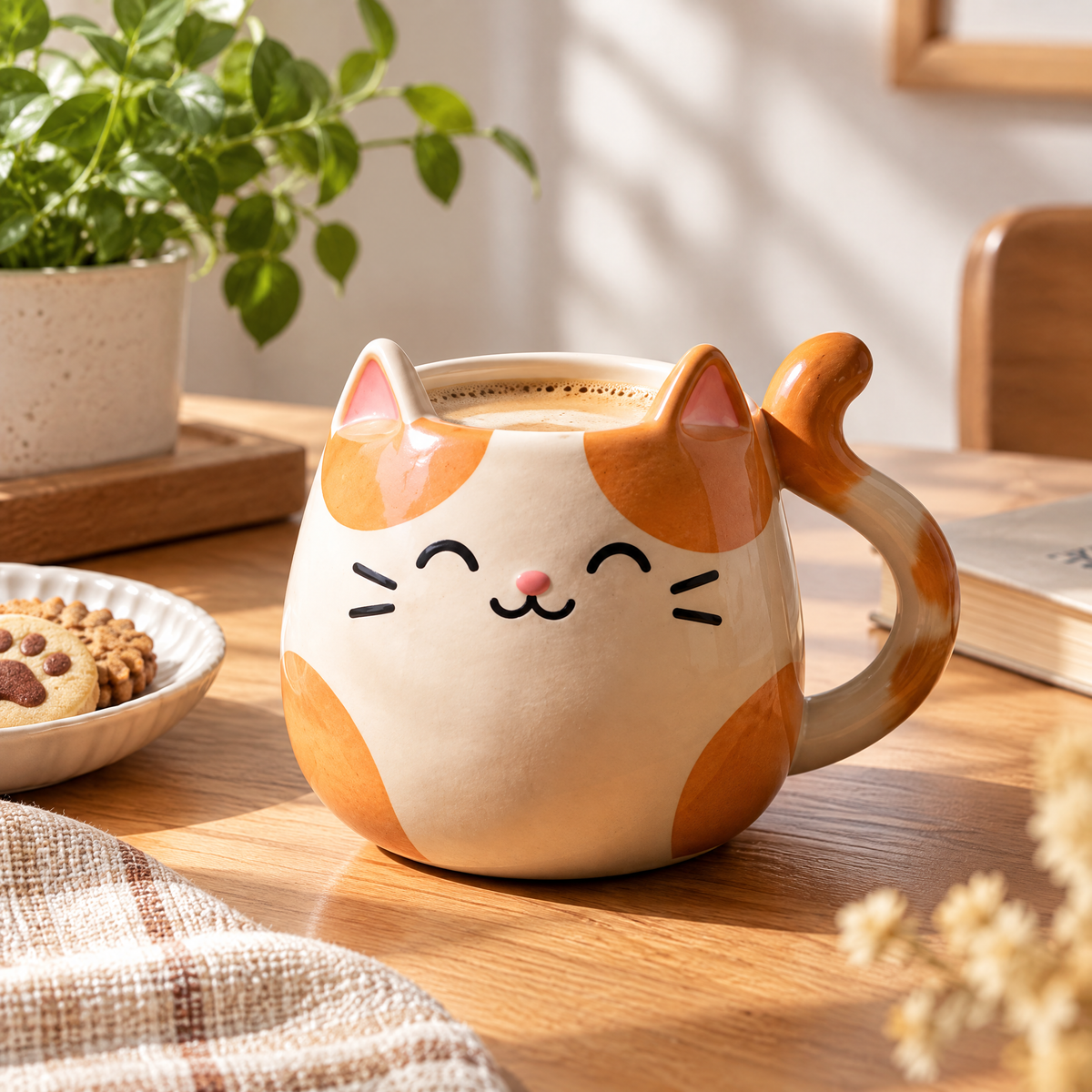 Smiling Calico Cat Ceramic Mug — view 3