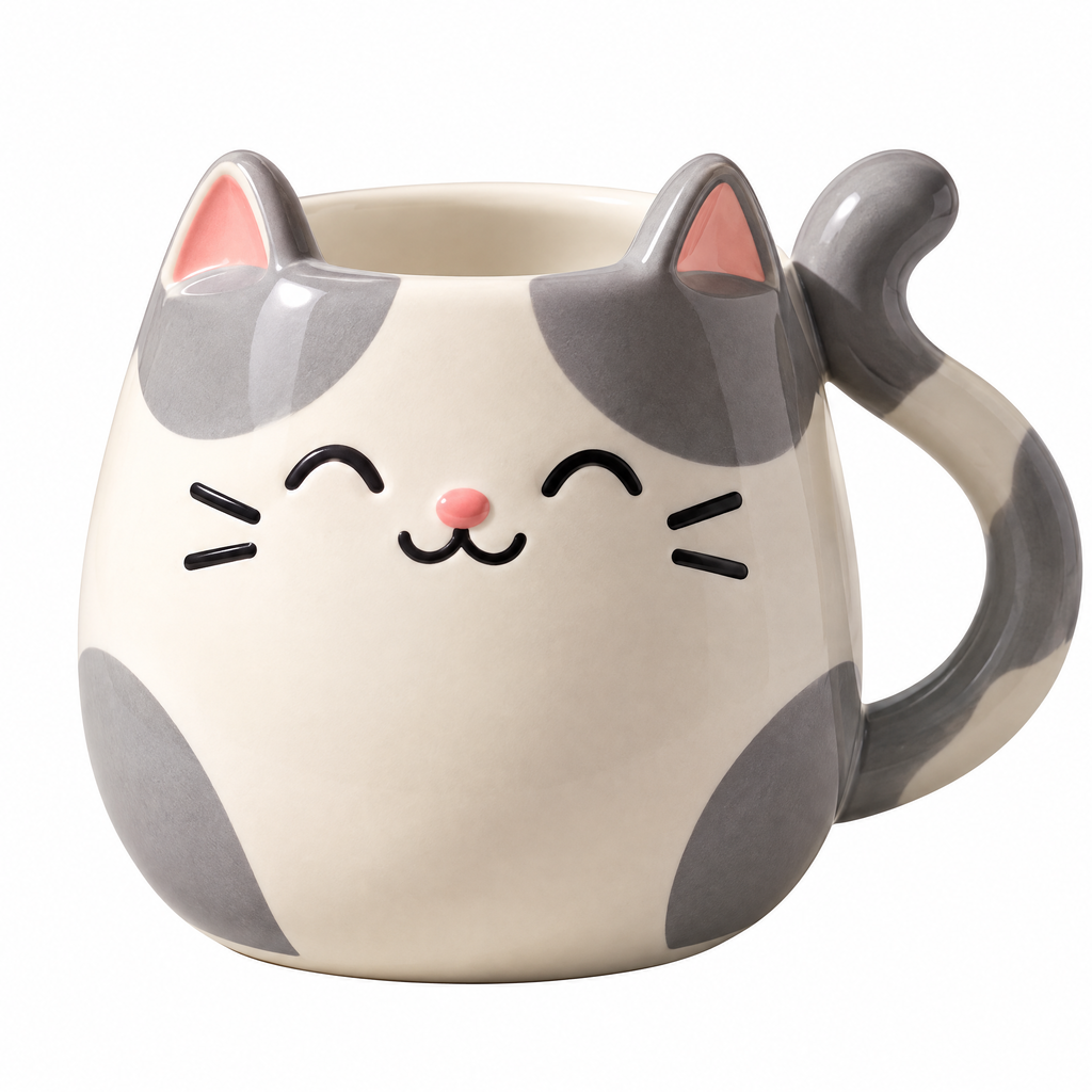 Smiling Calico Cat Ceramic Mug — alternative design reference only