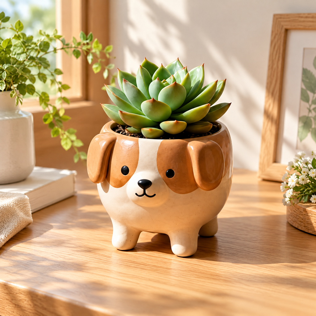 Puppy Ceramic Succulent Planter — view 3