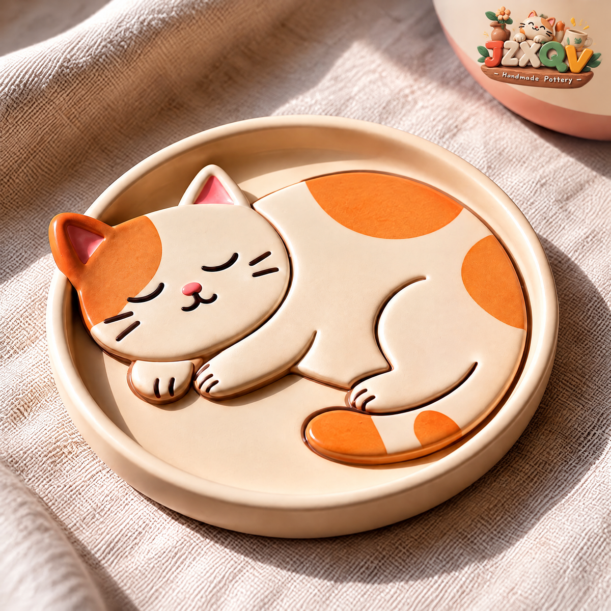Sleeping Calico Cat Trinket Dish — view 1