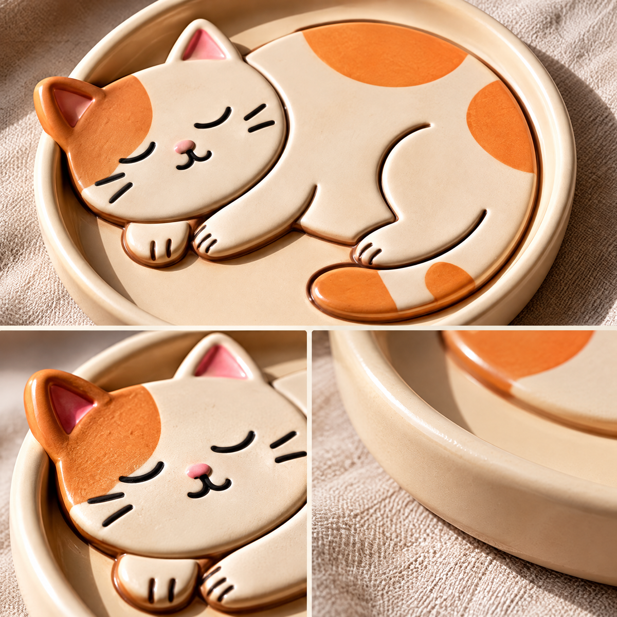 Sleeping Calico Cat Trinket Dish — view 2