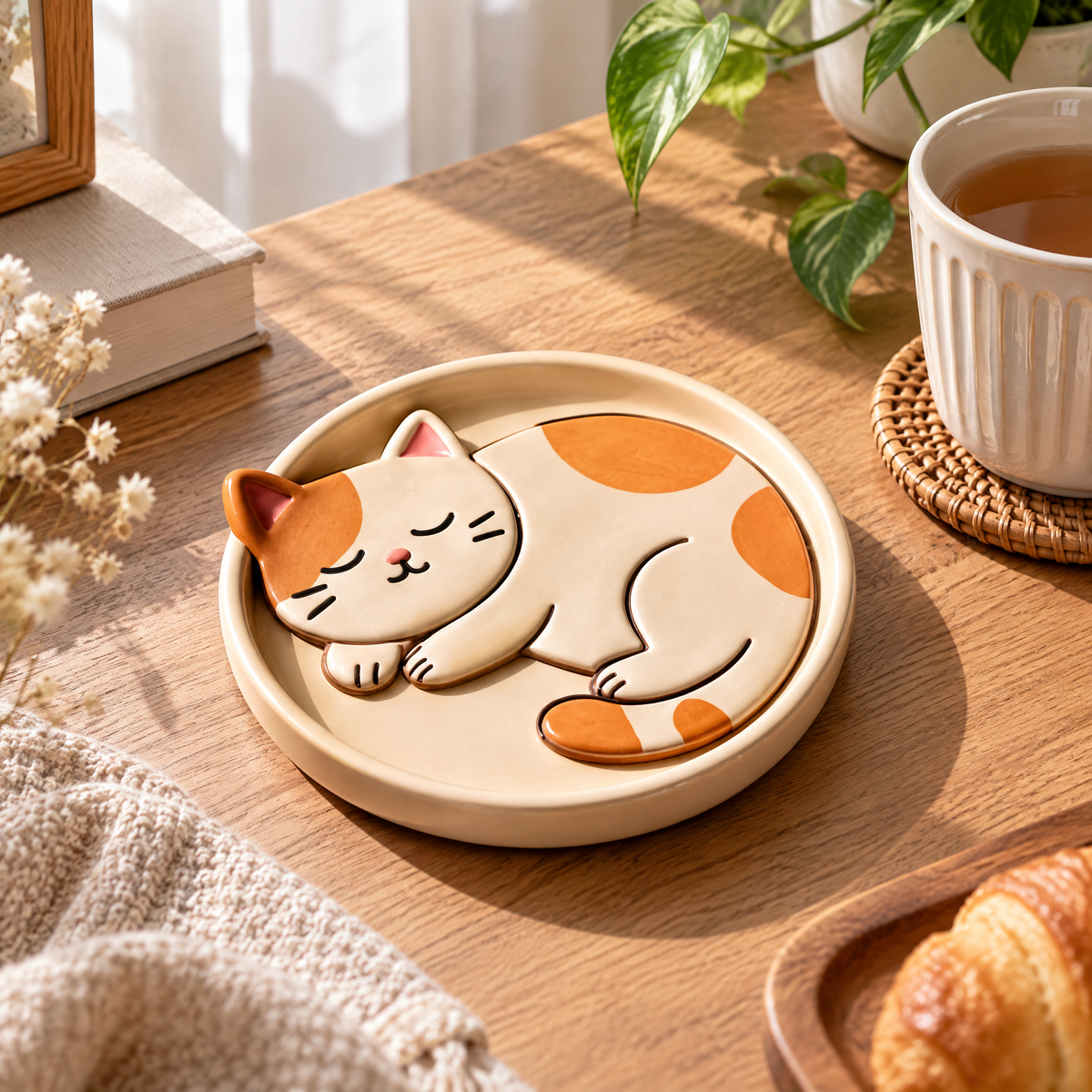 Sleeping Calico Cat Trinket Dish — view 3