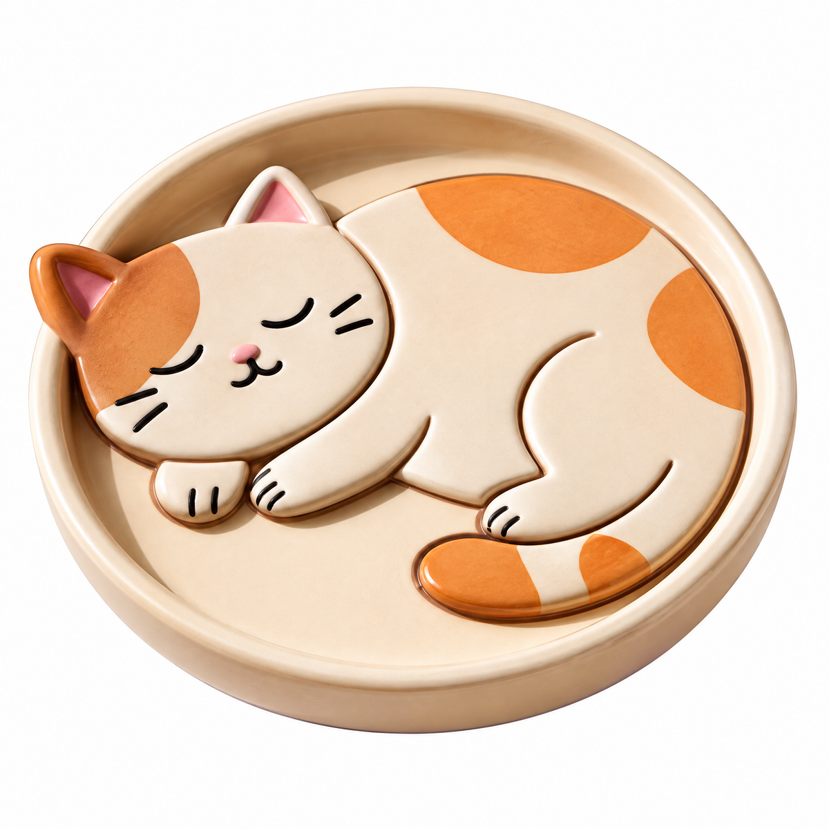 Sleeping Calico Cat Trinket Dish — view 4