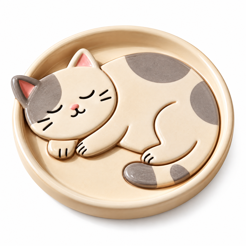 Sleeping Calico Cat Trinket Dish — alternative design reference only