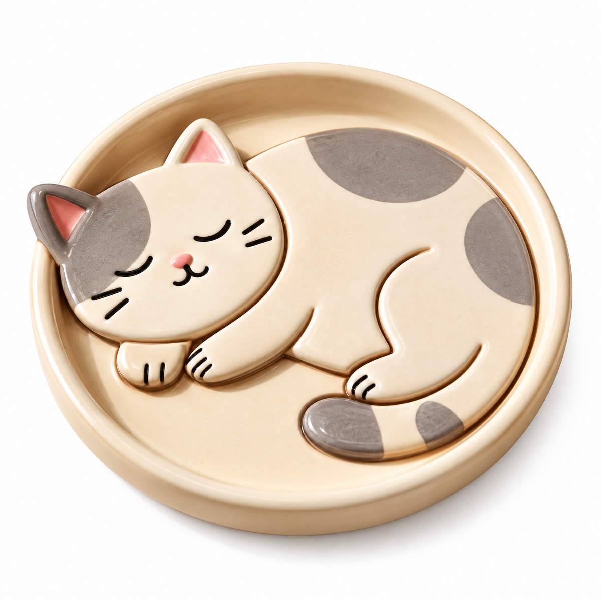 Sleeping Calico Cat Trinket Dish — alternative design reference only