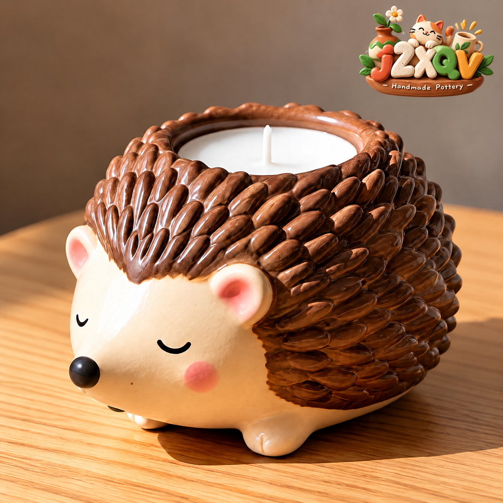 Sleepy Hedgehog Ceramic Tealight Holder — view 1