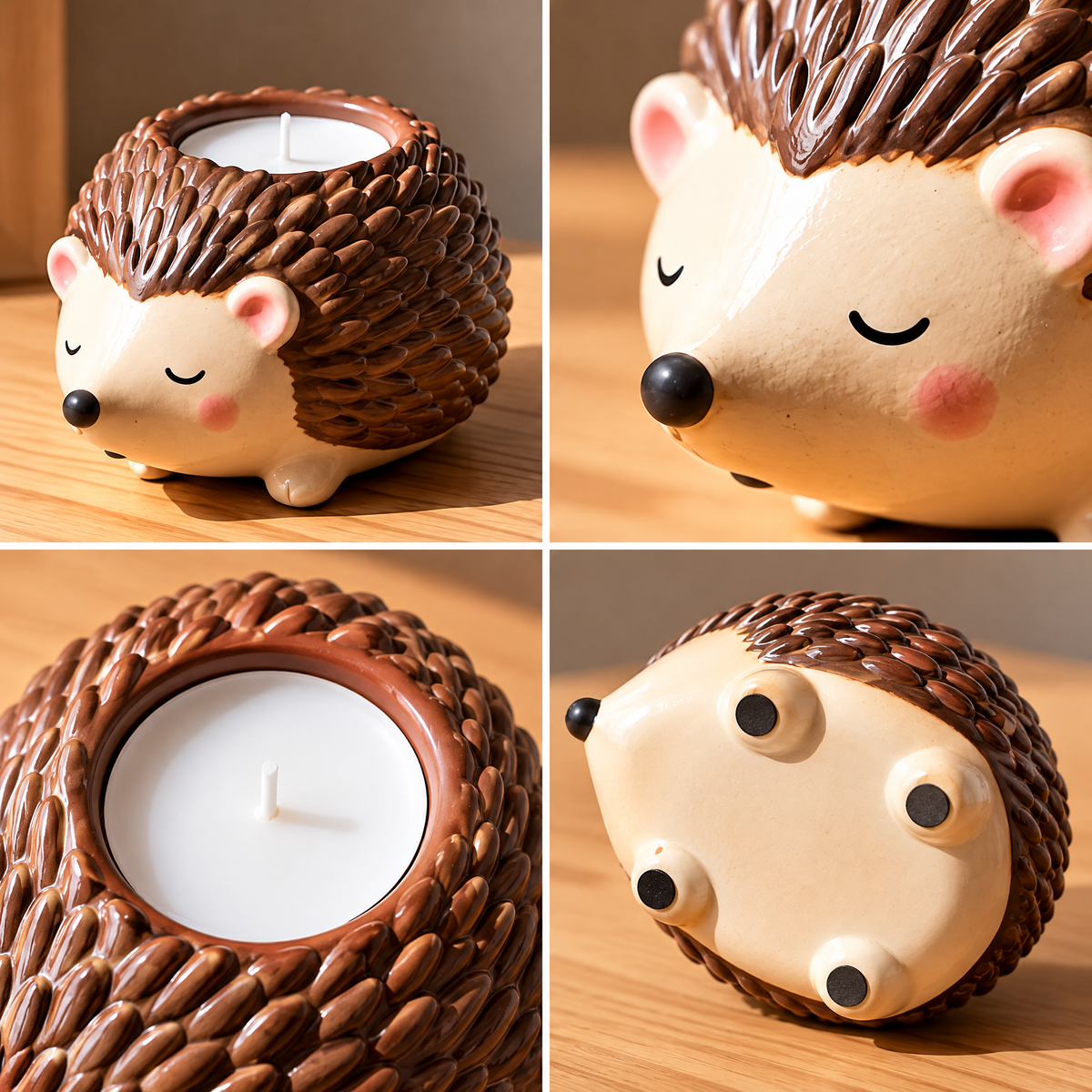 Sleepy Hedgehog Ceramic Tealight Holder — view 2