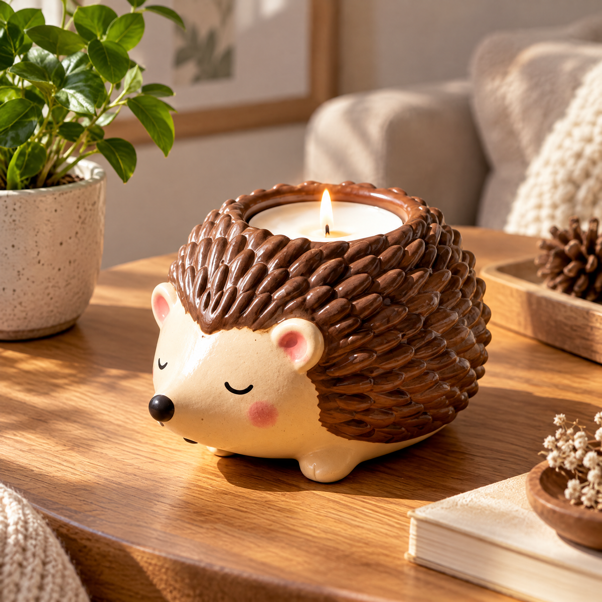 Sleepy Hedgehog Ceramic Tealight Holder — view 3
