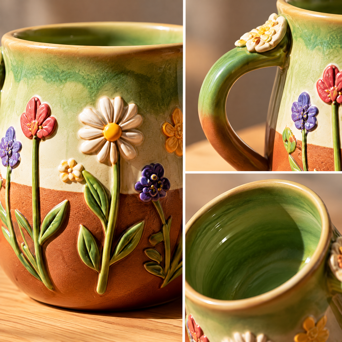 Wildflower Double-Handle Ceramic Cup — view 2
