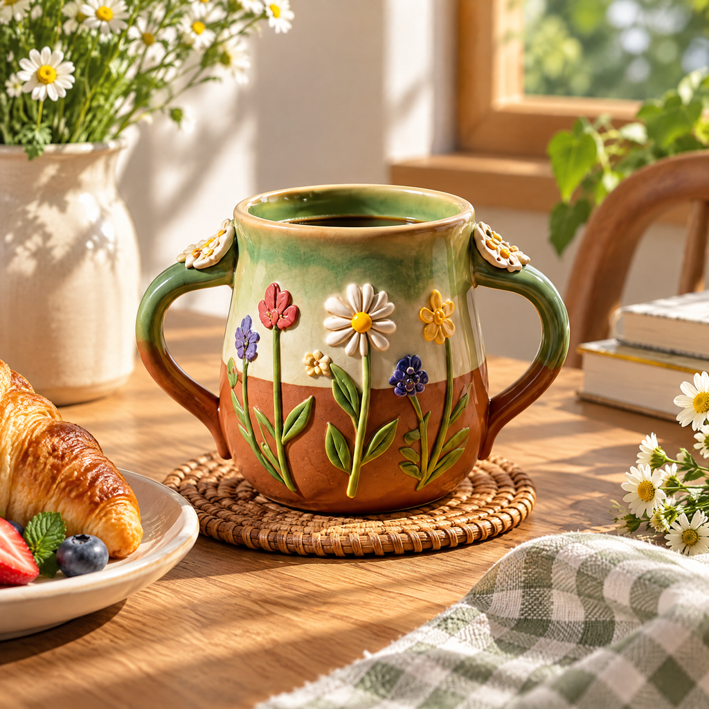 Wildflower Double-Handle Ceramic Cup — view 3