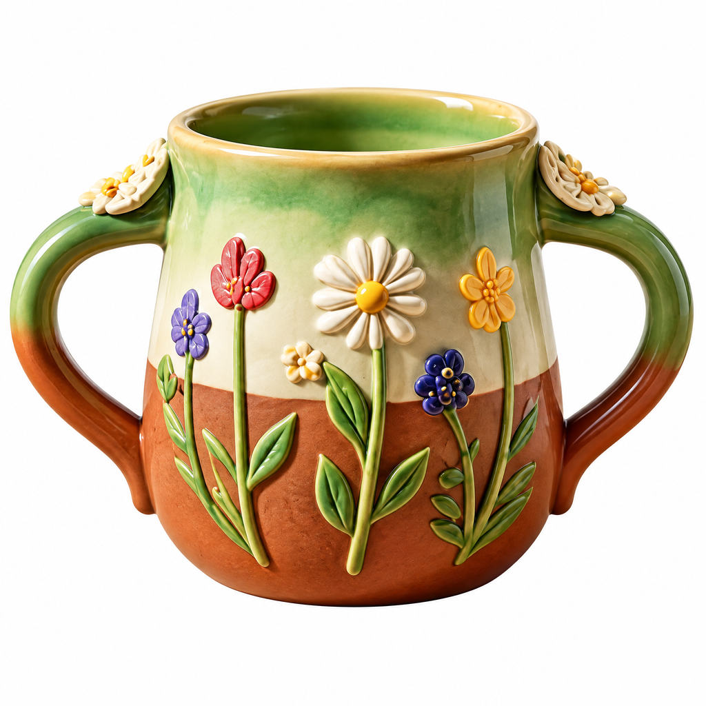Wildflower Double-Handle Ceramic Cup — view 4