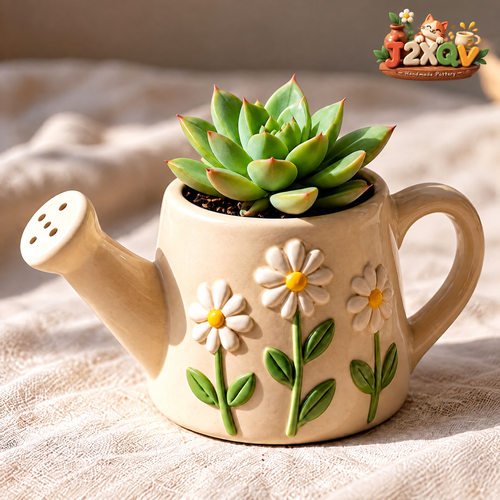 Daisy Watering Can Ceramic Planter — view 1