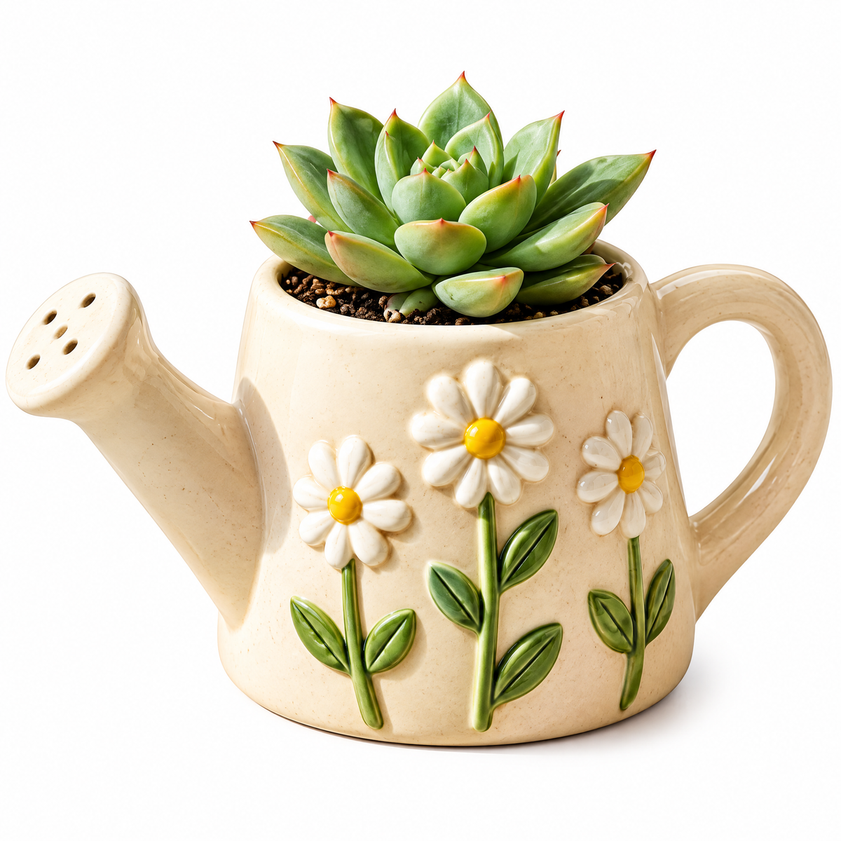 Daisy Watering Can Ceramic Planter — view 4