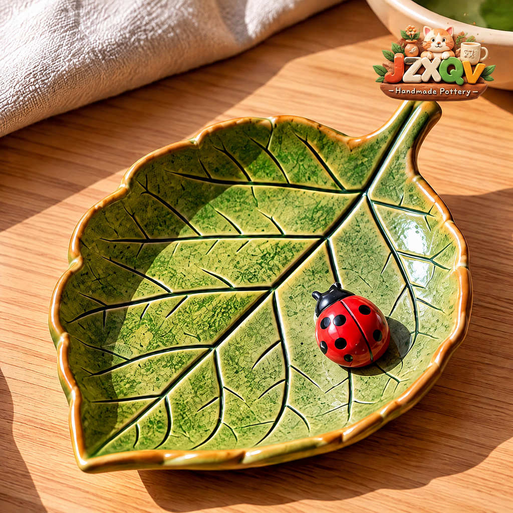 Ladybug Leaf Ceramic Trinket Tray — view 1