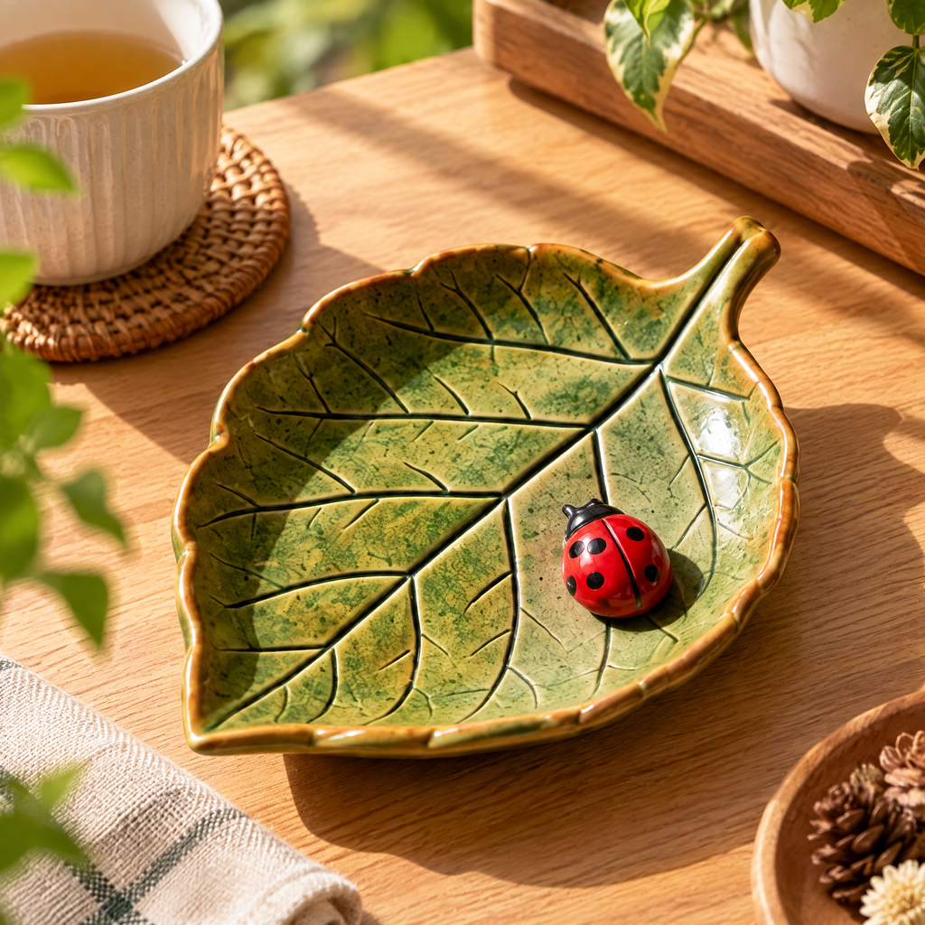 Ladybug Leaf Ceramic Trinket Tray — view 3