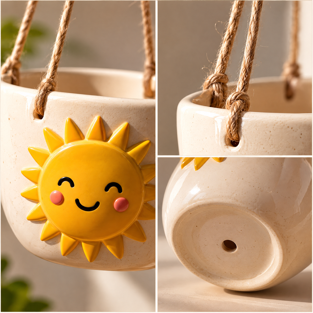 Smiling Sunshine Hanging Ceramic Planter — view 2