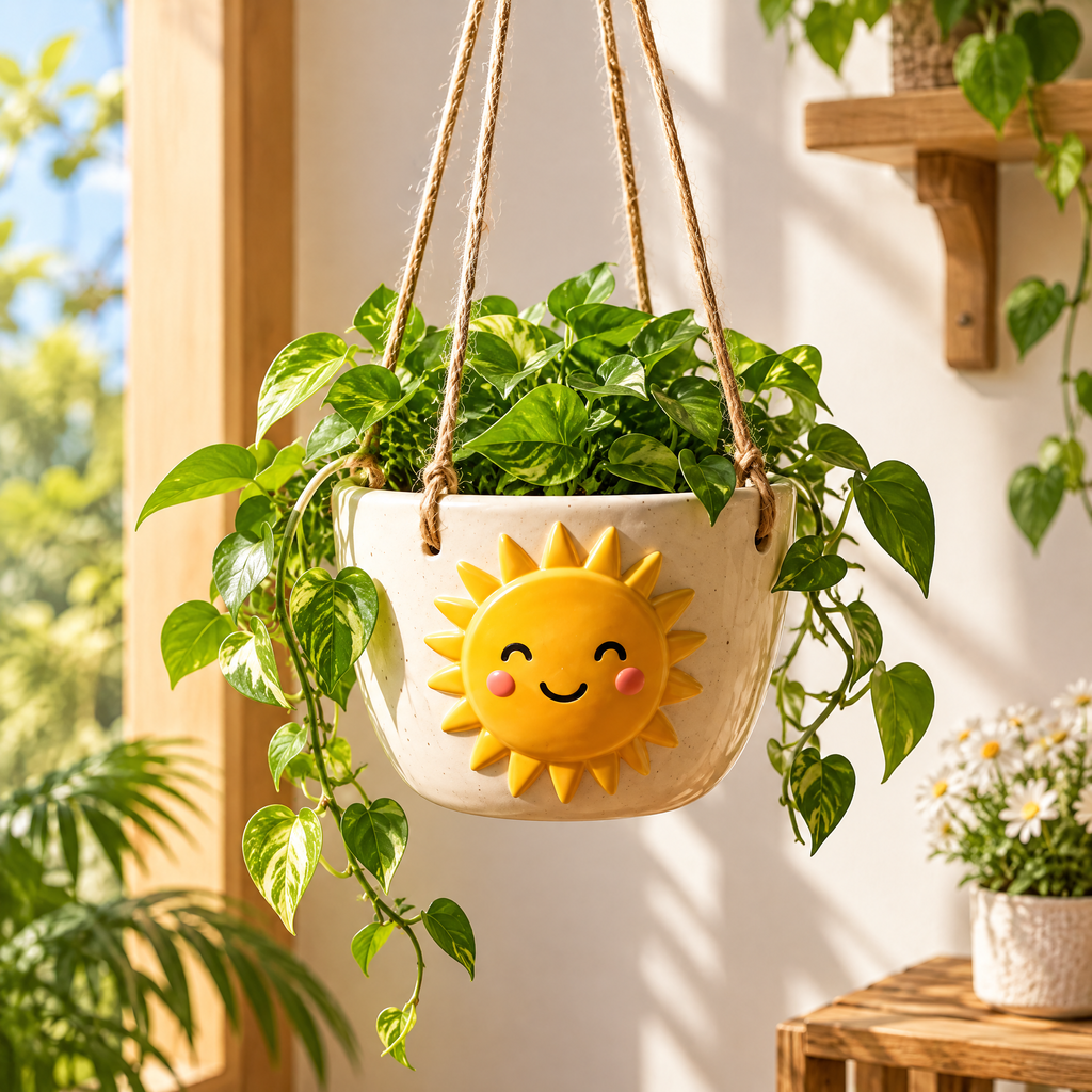 Smiling Sunshine Hanging Ceramic Planter — view 3