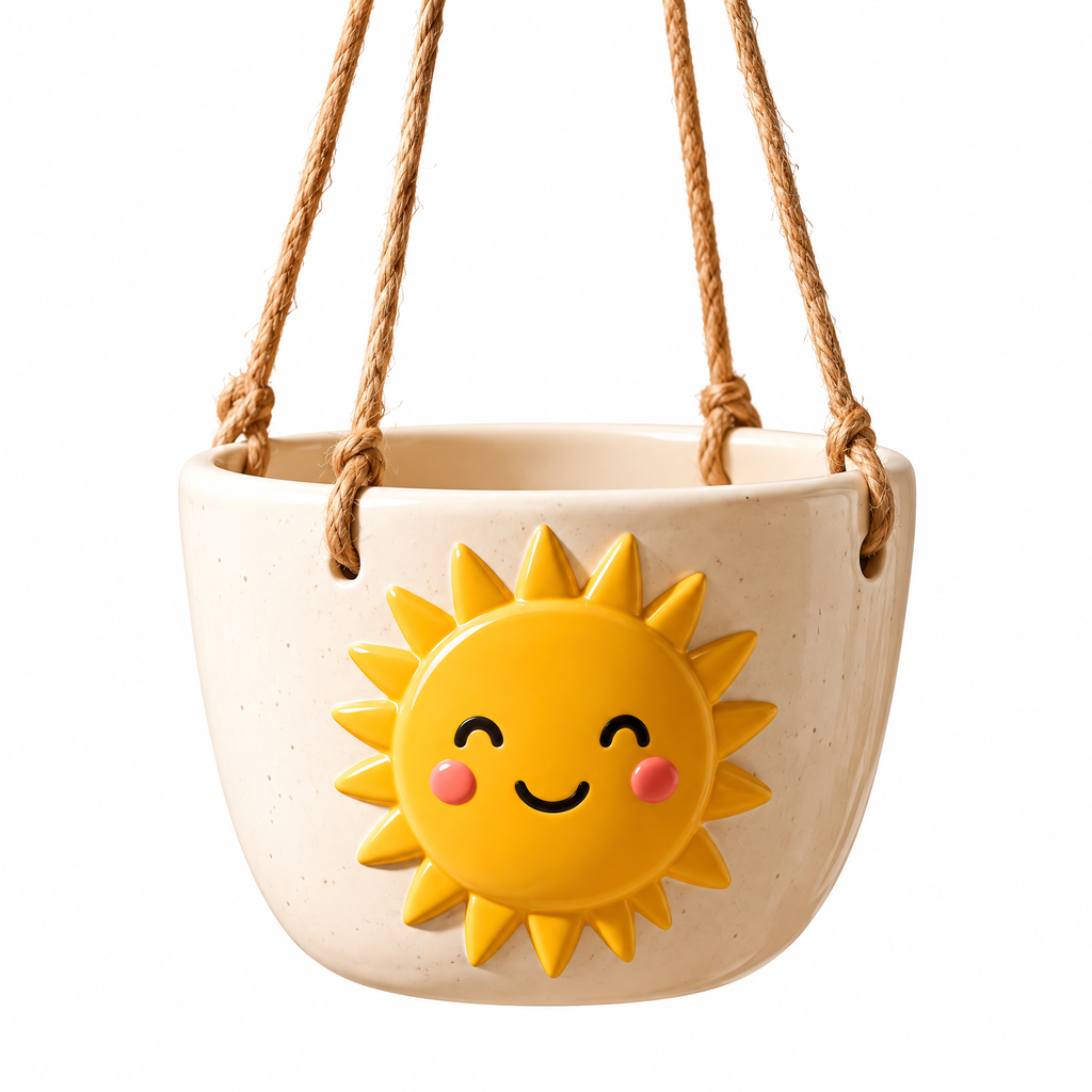 Smiling Sunshine Hanging Ceramic Planter — view 4