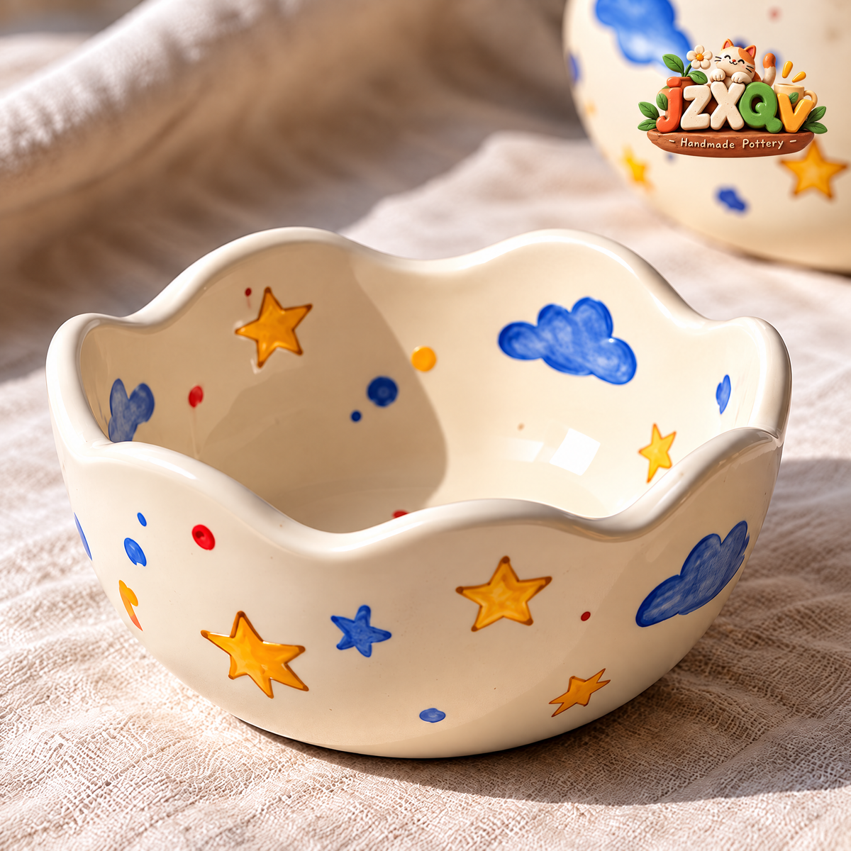 Starry Sky Scalloped Ceramic Bowl — view 1