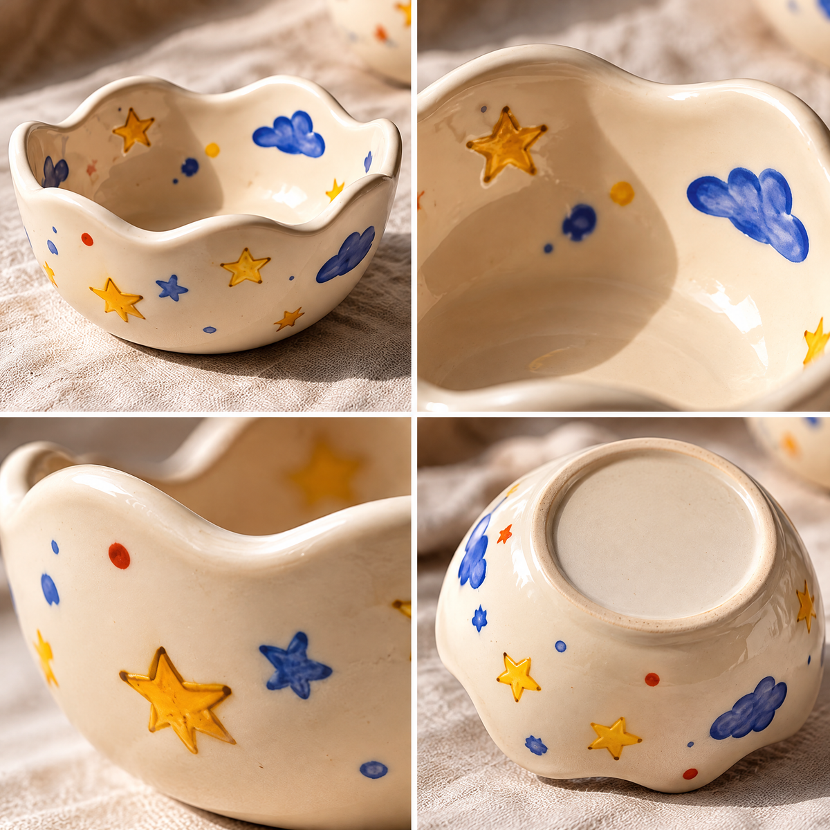 Starry Sky Scalloped Ceramic Bowl — view 2